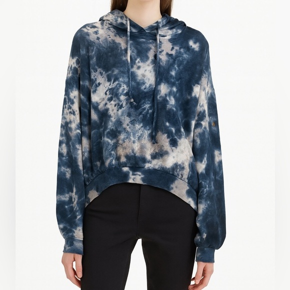 Young Fabulous & Broke Tops - Young Fabulous and Broke Blue Tie-Dye Dolman Sleeve Pullover Hoodie